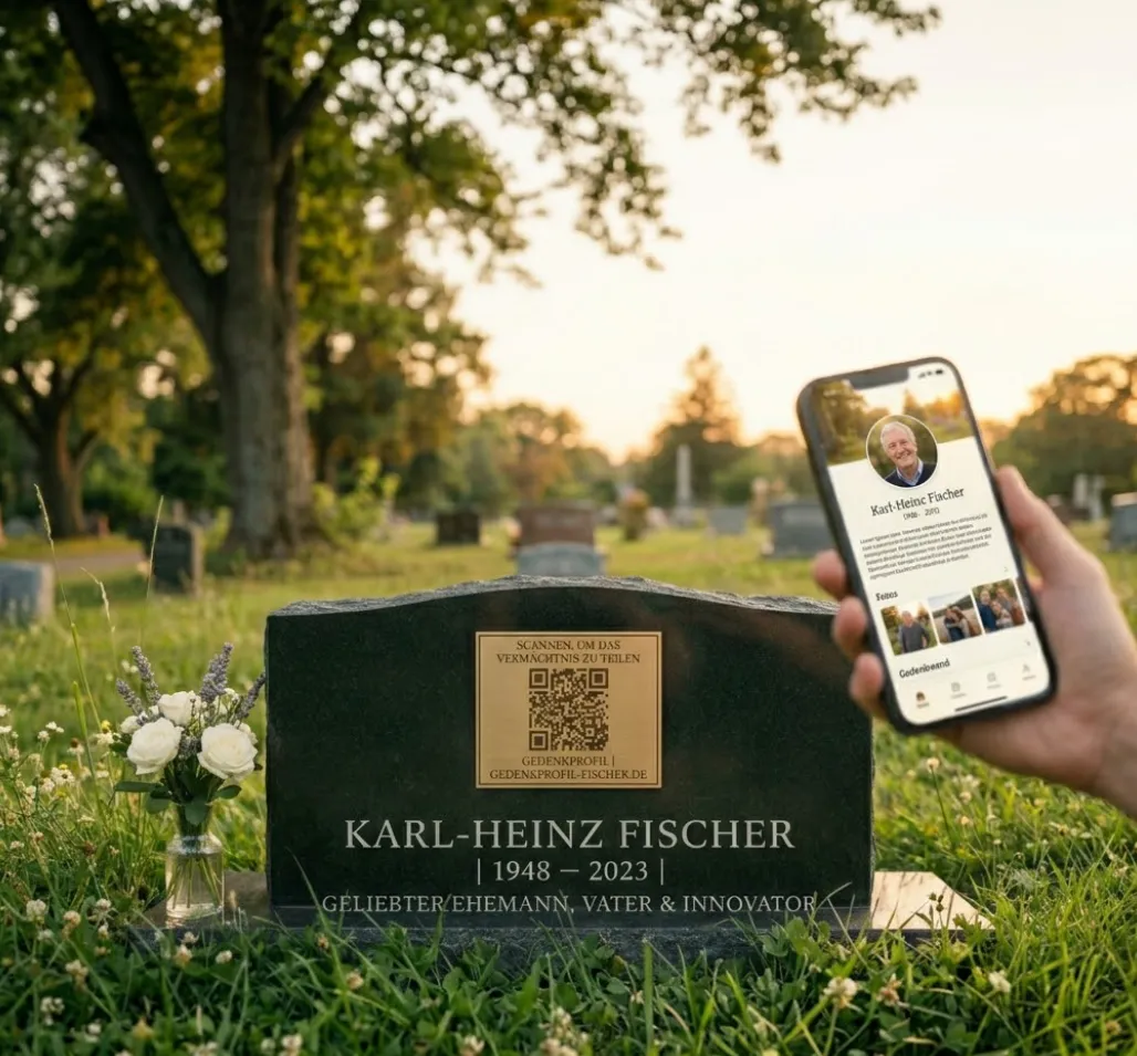 Illustrative Metallplakette mit QR-Code